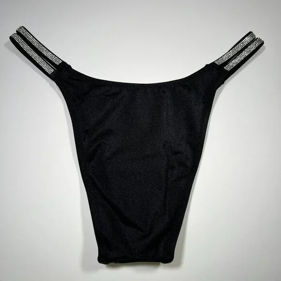 Victoria Secret 38C L Bombshell Push Up Bikini Top Set Glam Shine Strap Black